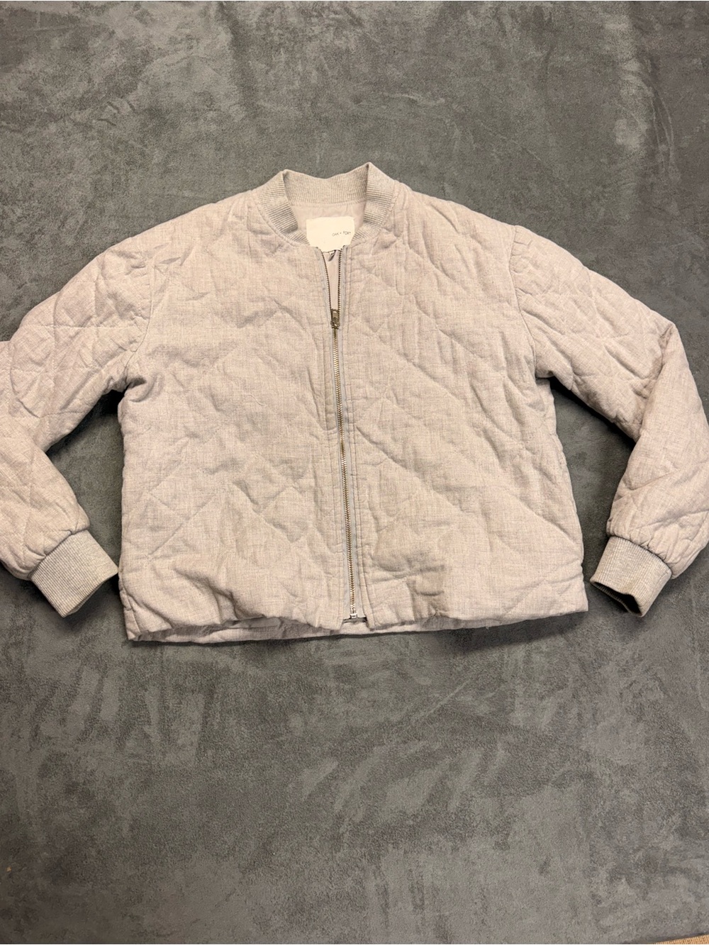 Frank & Oak Light Gray Quilted Bomber Jacket